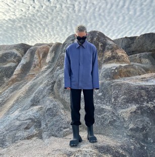 AANN 长春花蓝针织毛圈拉链廓形高街衬衣外套420克纯棉