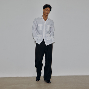 AaNn尊系列运动后进口全羊毛梭织宽松直筒中线休闲西裤