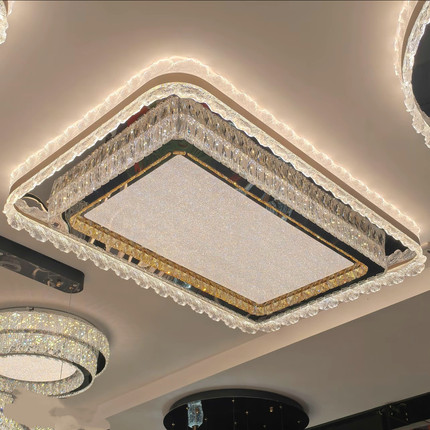 新款百财高端铝材水晶客厅灯轻奢LED卧室吸顶灯简约八方来财灯具