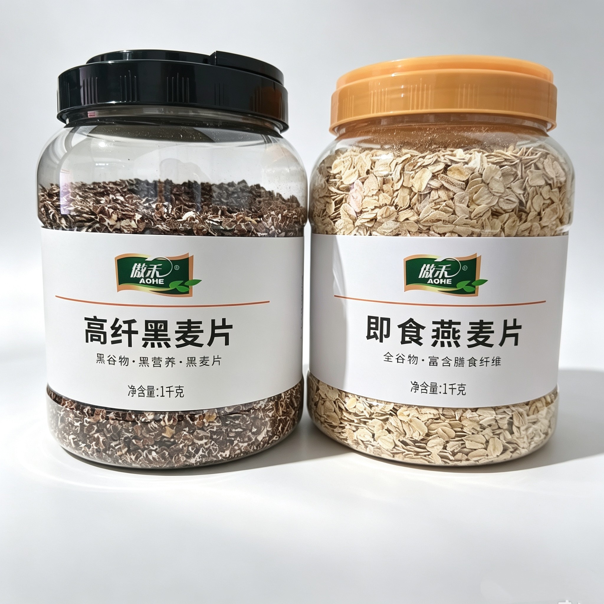 傲禾即食燕麦片 高纤黑麦片1千克桶装早餐谷物冲泡即食膳食纤维