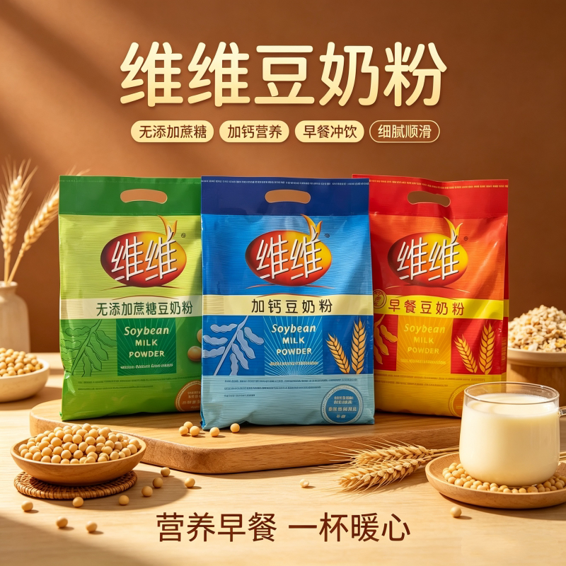 维维早餐豆奶粉 加钙豆奶粉 无添加蔗糖豆奶粉500克早餐冲泡方便