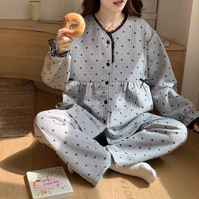 孕妇睡衣月子服秋冬纯棉产后哺乳