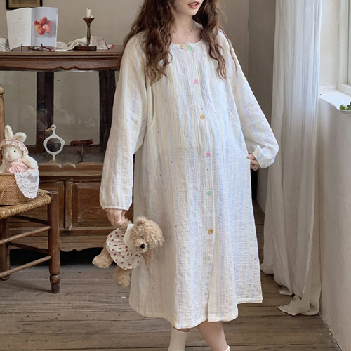 孕妇进产房待产裙夏季薄款a类纯棉纱布月子服产后带胸垫哺乳睡裙