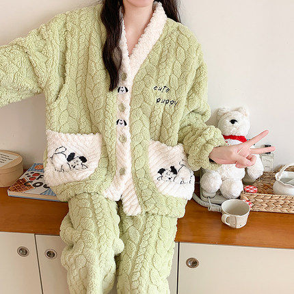珊瑚绒月子服冬季12月份产后加绒加厚保暖孕妇睡衣秋冬款大码哺乳