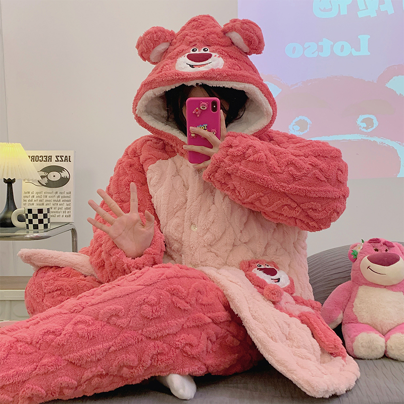 月子服冬加绒加厚珊瑚绒三层夹棉