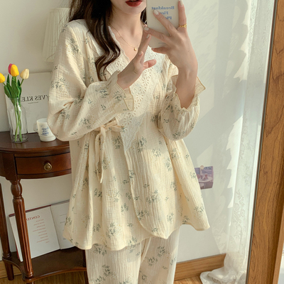 女棉纱方便哺乳月子服透气吸汗