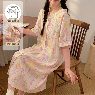 孕妇睡裙夏季薄款纯棉纱布月子服