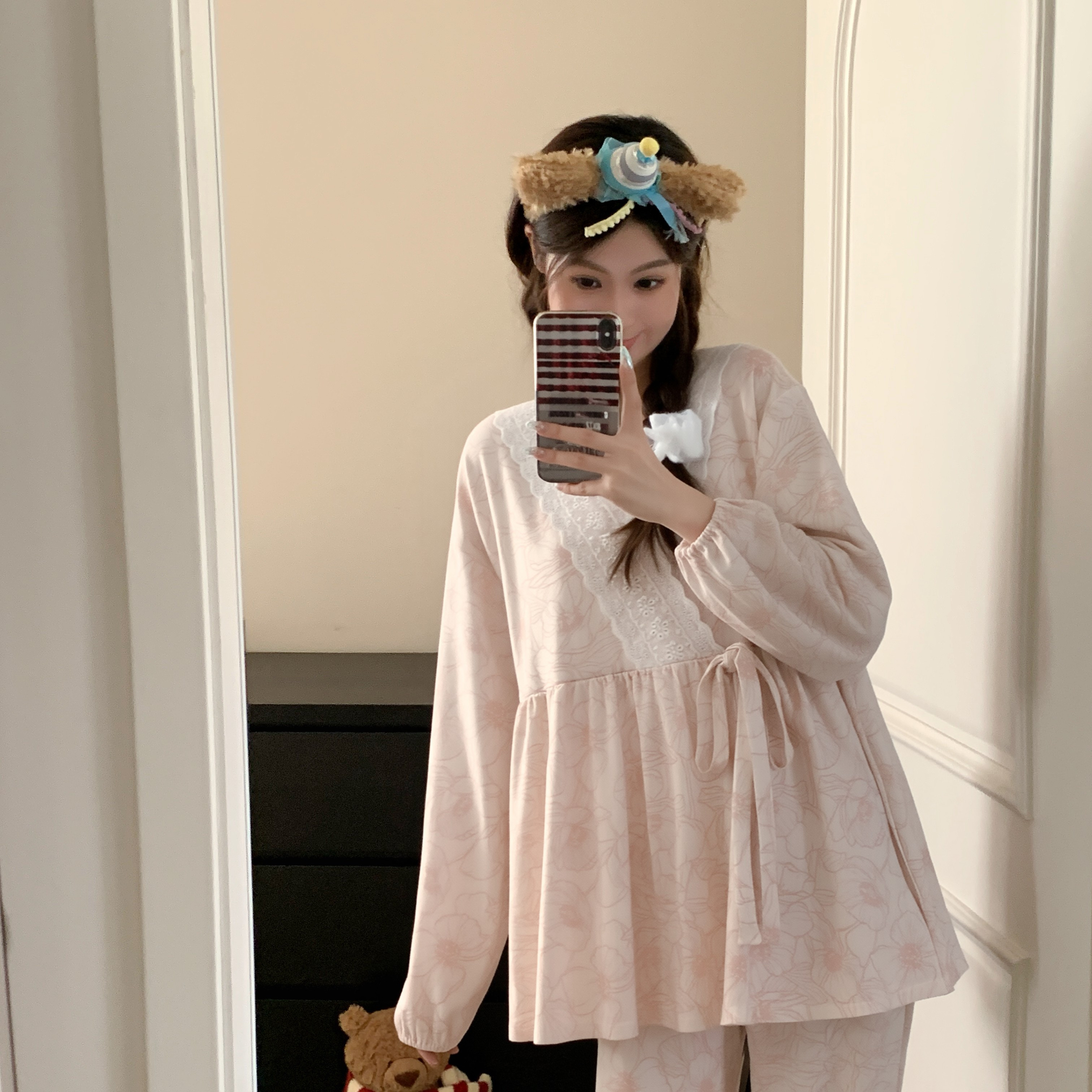 送帽子月子服带胸垫四季款纯棉全棉吸汗产后孕妇睡衣产妇哺乳春秋