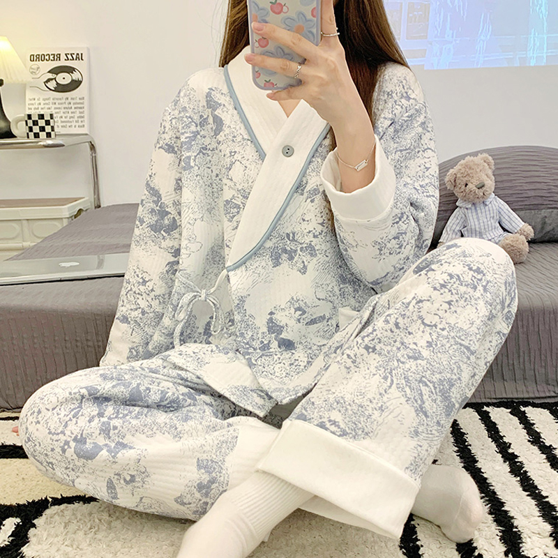 女纯棉加厚保暖月子服方便哺乳