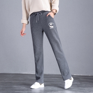 小熊卫裤女直筒高腰保暖长裤秋冬季宽松大码加绒加厚保暖运动女裤
