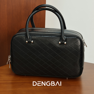 登白DENGBAI 头层羊皮 保龄球包 简约高级包包单肩斜挎手提时尚