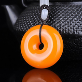 情侣款 天然新疆和田玉黄玉籽料平安扣吊坠项链挂坠毛衣链罗汉眼