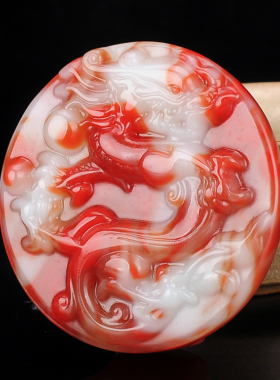 天然和田玉鸡血玉祥龙皮带扣