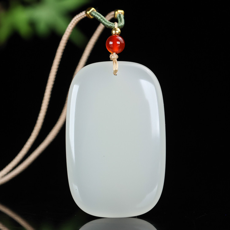 天然和田玉冰种高光平安牌吊坠男女款项链挂坠毛衣链玉坠新疆