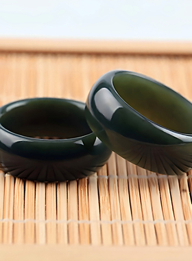 天然正品新疆和田玉青玉戒指