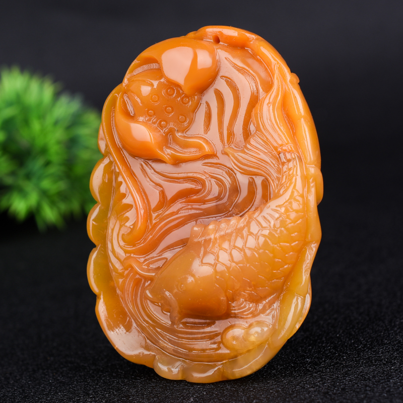 天然云南黄龙玉连年有鱼玉把件手把件金鱼莲蓬金玉满堂玉器挂件