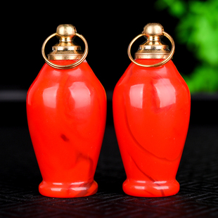 天然新疆和田玉鸡血玉鼻烟壶吊坠挂件平平安安玉瓶项链玉坠平安牌