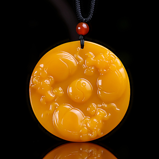 天然和田玉玉牛八卦吊坠项链挂件男女款玉石生肖牛护身平安牌