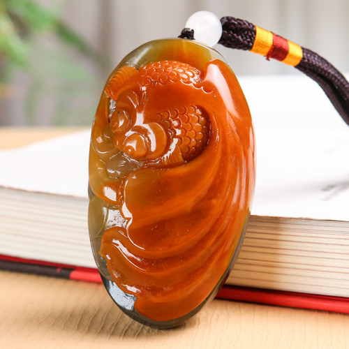 天然黄龙玉金鱼手把件