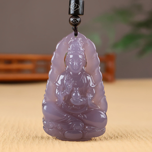 和田玉籽料紫罗兰玉石观音吊坠两面精雕观音菩萨平安玉石挂件玉佛