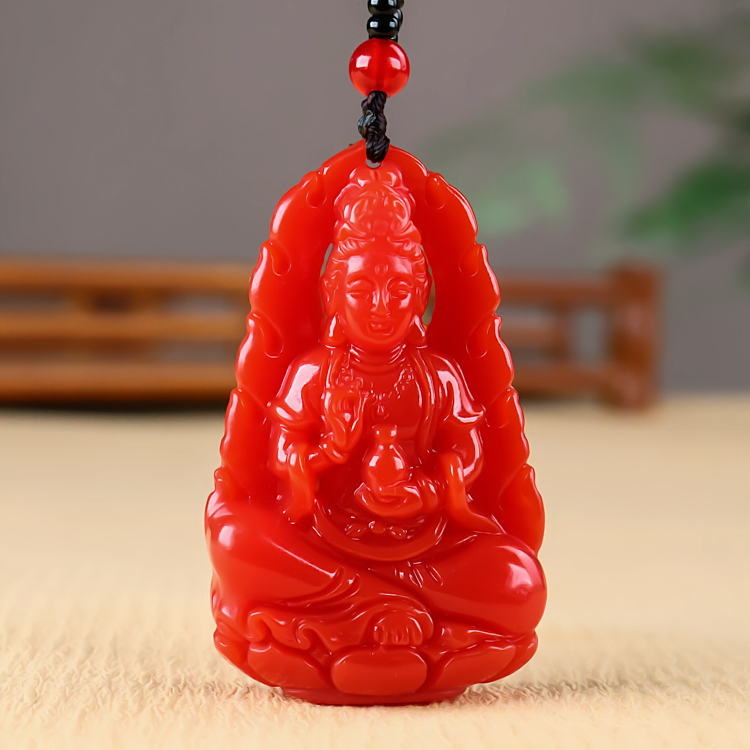 新品和田玉红玉观音吊坠