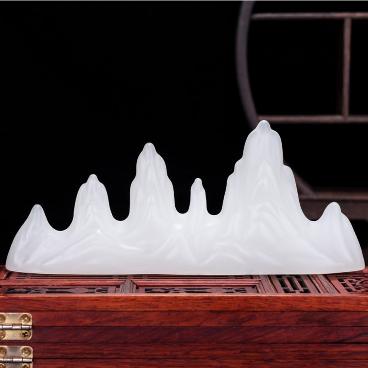 摆件天然玉石和田白玉笔架笔搁