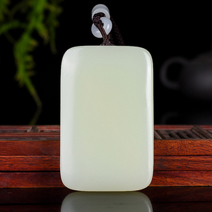 天然新疆和田玉青白玉无字平安牌吊坠男款女士无事平安牌项链挂件