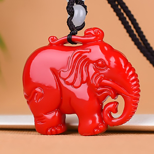 天然新疆和田玉红玉福象吊坠男款女士玉石大象挂件吉祥如意项链坠