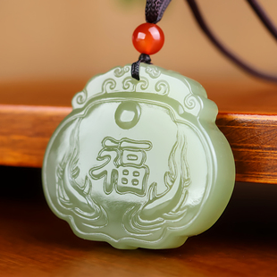 和田玉福字玉锁吊坠天然玉石双面雕刻莲花长命锁玉坠项链挂件