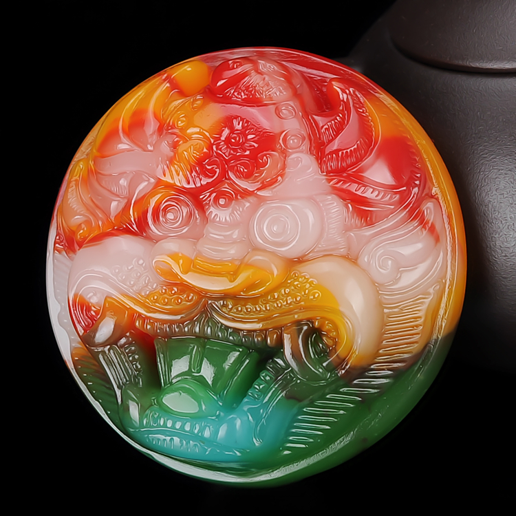 和田玉彩玉老虎头皮带扣