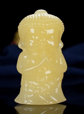 天然新疆和田玉黄玉籽料宝宝佛手把件摆件小子佛玉佛挂件把玩件