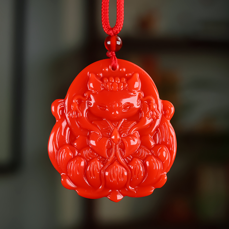 正品和田玉红玉小狐仙吊坠