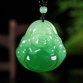 女款 和田玉翠青玉佛吊坠精雕玉石笑佛大肚佛弥勒佛佛公平安牌项链