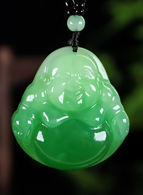 女款和田玉翠青玉佛吊坠精雕玉石笑佛大肚佛弥勒佛佛公平安牌项链