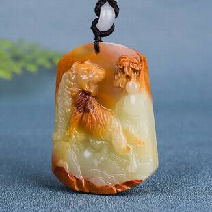 天然新疆和田玉白玉籽料玉虎吊坠生肖虎挂件男女款玉佩平安牌