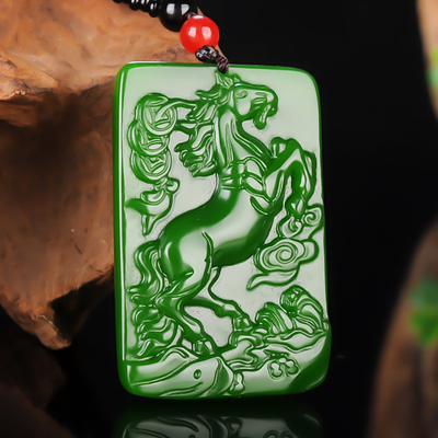 天然和田玉碧玉生肖马吊坠