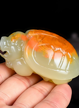 天然玉石新疆和田玉籽料龙龟手把件精雕长寿龙头龟玉石把玩件挂件