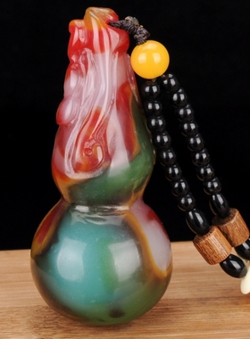 玉把件天然彩玉新疆葫芦鸡血玉