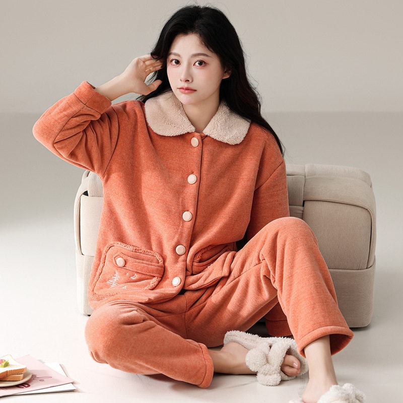 绮瑞女冬季珊瑚绒睡衣加厚三层复合绒秋冬女款时尚冬款家居服套装