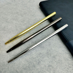 简约无笔夹商务金属中性笔高颜值旋转出芯签字笔笔定制笔刻字