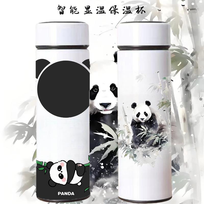熊猫保温杯304不锈钢智能显温儿童水杯学生便携男女可爱杯子定制