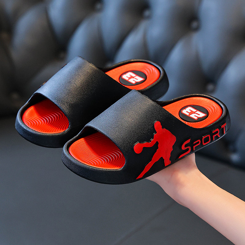 儿童篮球拖鞋夏季男童黑红运动风防滑软底居家浴室凉拖鞋