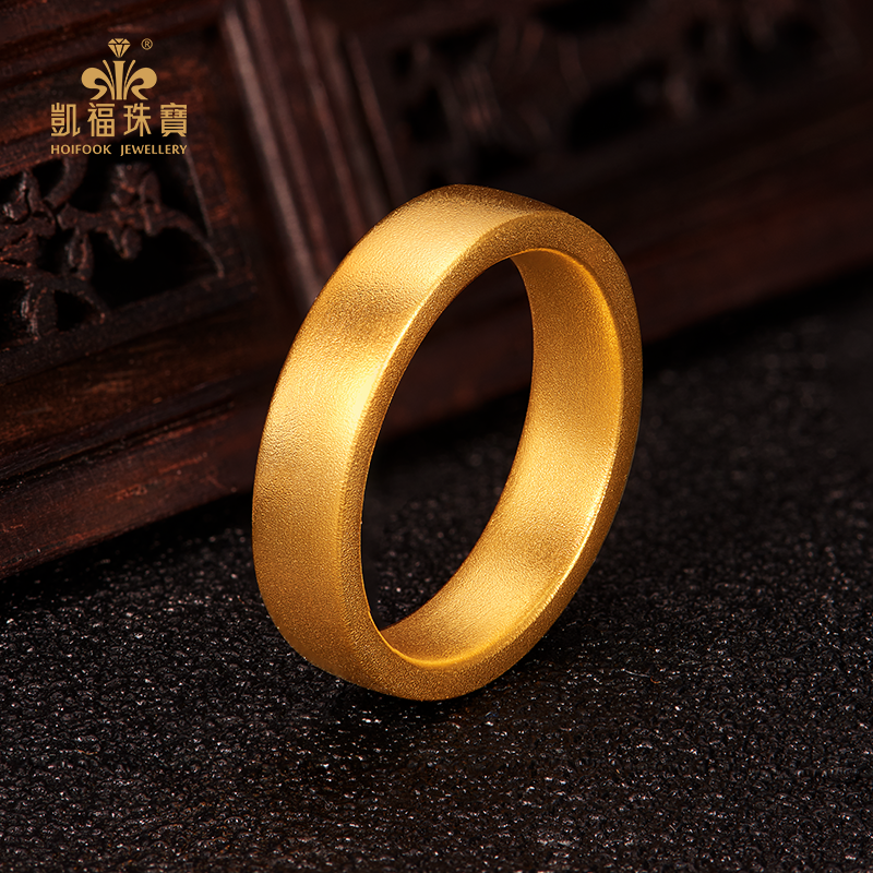 凯福古法福慧黄金戒指足金纯金宽面实心素圈传承固口男女款板戒