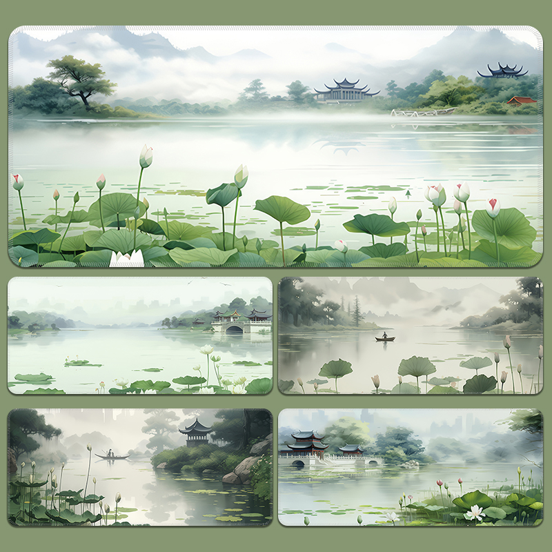 古风荷花水墨画鼠标垫国风定制