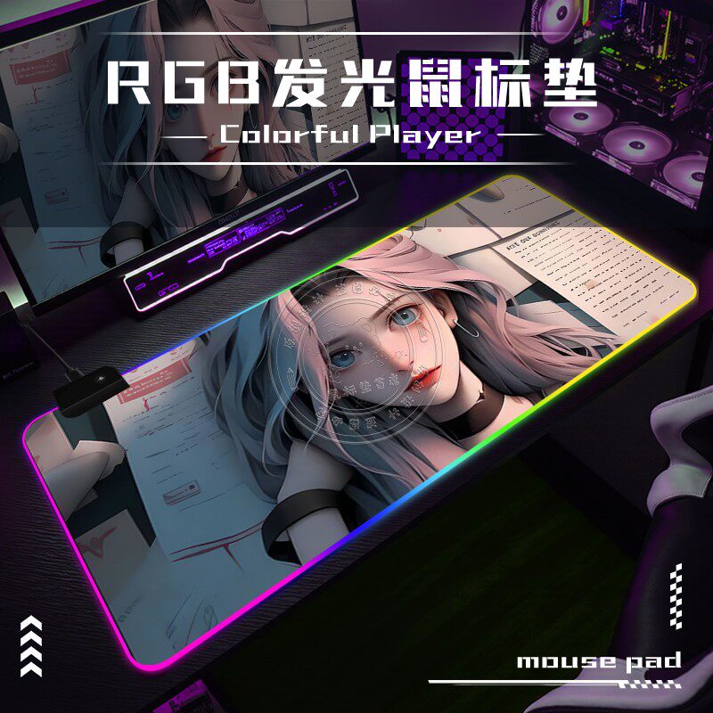 英雄联盟金克斯发光鼠标垫超大宿舍电脑桌工位办公桌防滑可定制