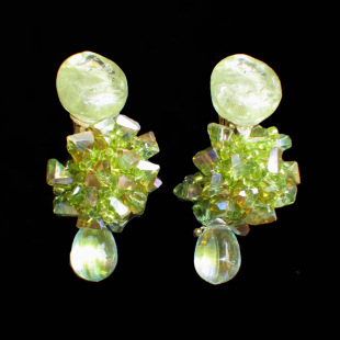 夏日终曲 黄打屁原创设计复古仙甜闪绿野露珠剔透钉珠925耳钉耳夹