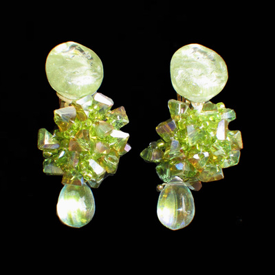 夏日终曲 黄打屁原创设计复古仙甜闪绿野露珠剔透钉珠925耳钉耳夹