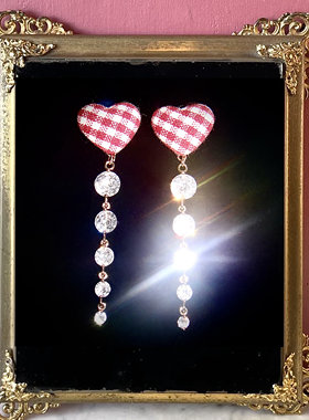 街边野餐 黄打屁原创设计链条布艺可爱趣甜闪仙美爱心925耳钉耳夹
