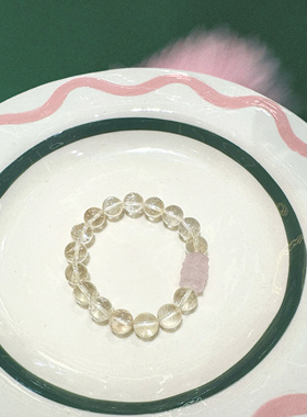 桃花坞 转运招财桃花旺花粉闪折射彩虹清新天然淡黄阿塞手串手链