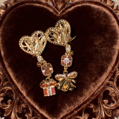 世界送我礼物 黄打屁原创设计复古小众幸福可爱心甜925银耳钉耳夹